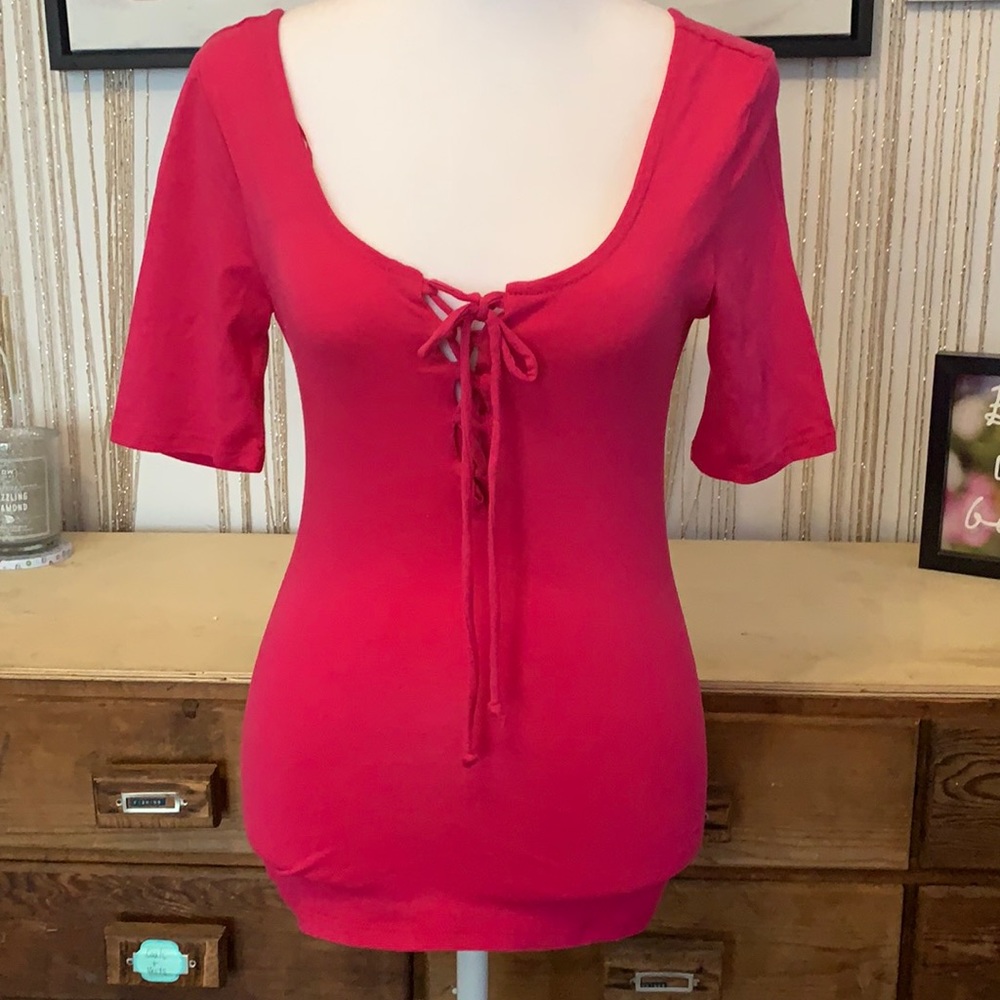 Ambience tie front tee medium pink
